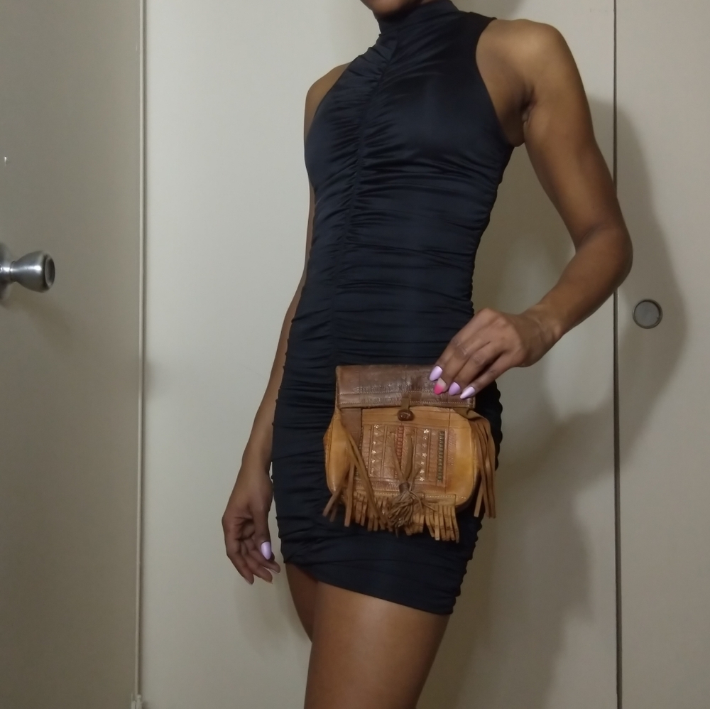 Women's vintage boho tan leather bag